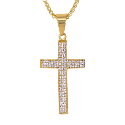 Large Iced Cross Necklace with 3mm Round Box Chain 24" - SCP-3141**