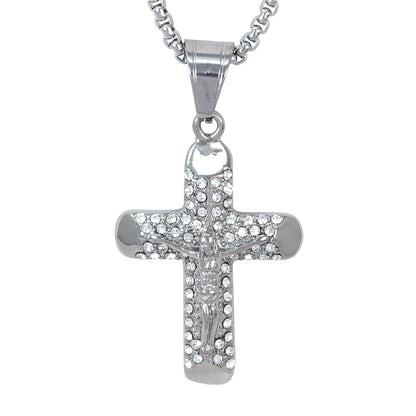 Large Iced Crucifix Necklace with 3mm Round Box Chain 24" - SCP-3143**