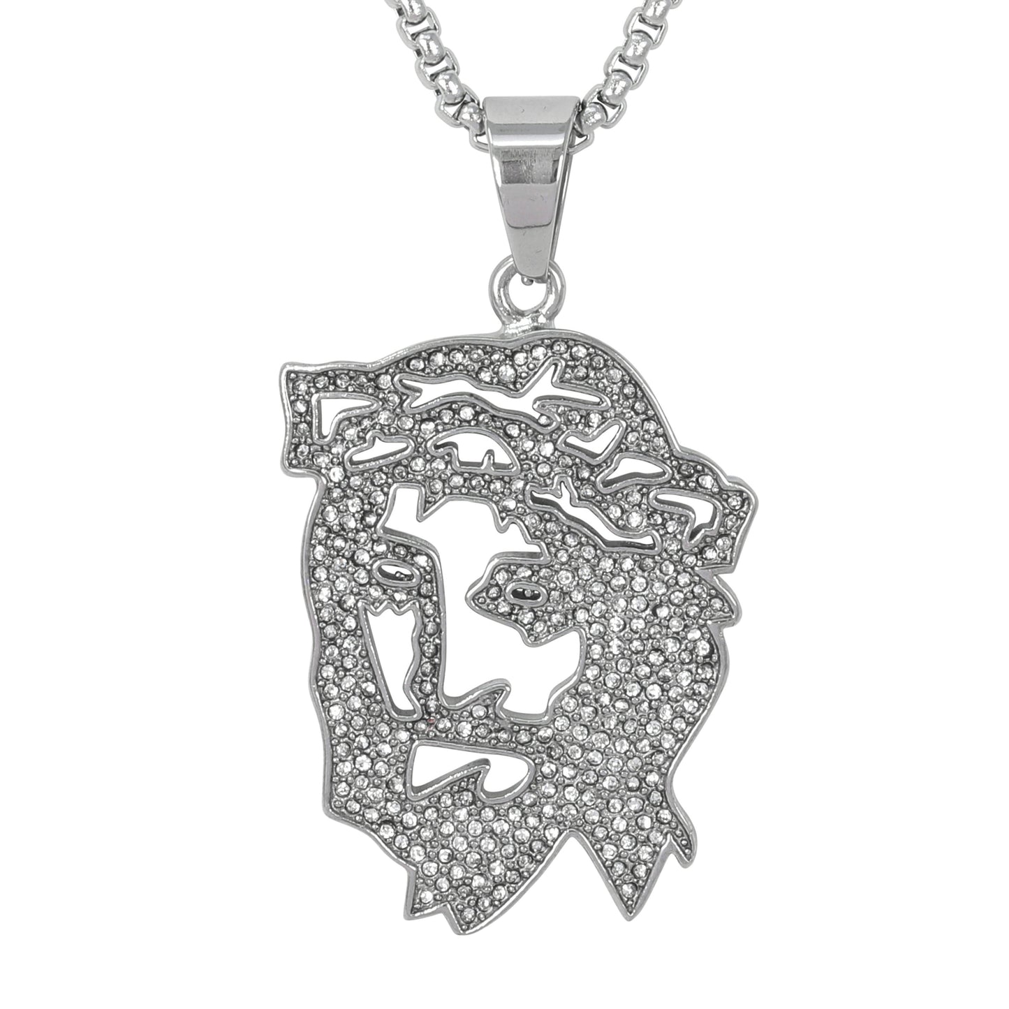 Large Jesus Necklace with 3mm Round Box Chain 24" - SCP-3146**