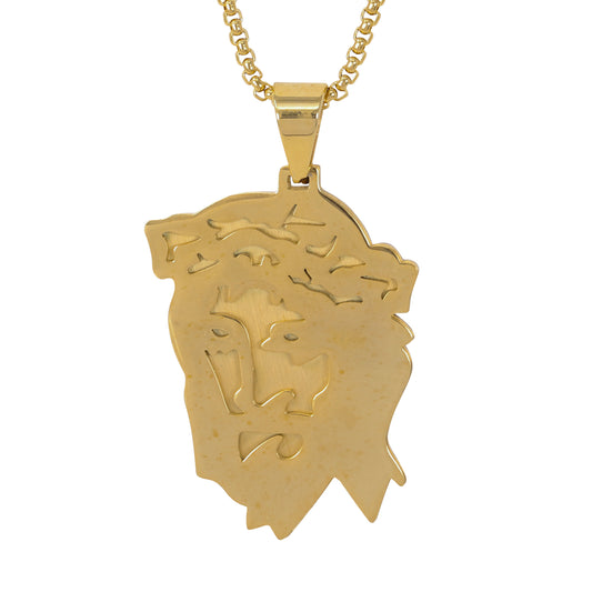 Large Jesus Necklace with 3mm Round Box Chain 24" - SCP-3147**