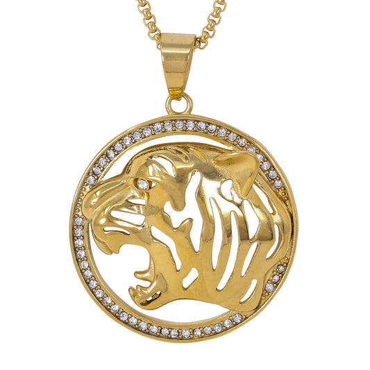 Large Tiger Necklace with 3mm Round Box Chain 24" - SCP-3148**
