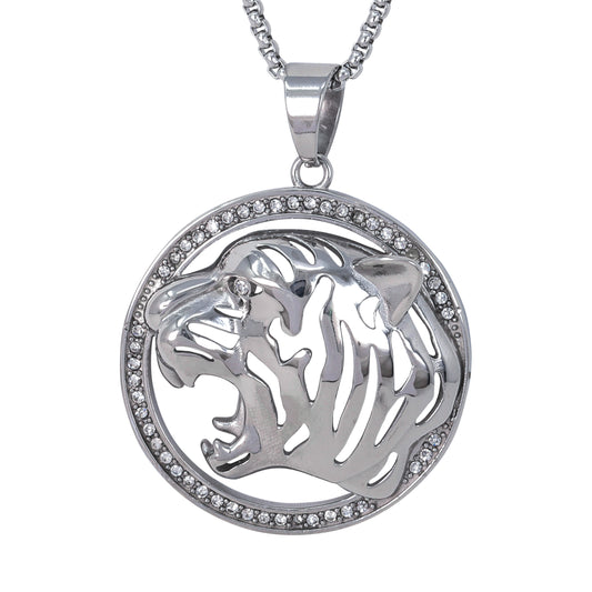 Large Tiger Necklace with 3mm Round Box Chain 24" - SCP-3148**