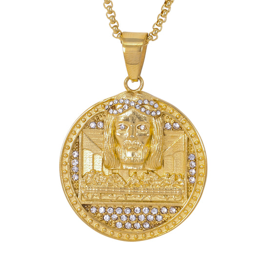 Large Jesus Necklace with 3mm Round Box Chain 24" - SCP-3151**