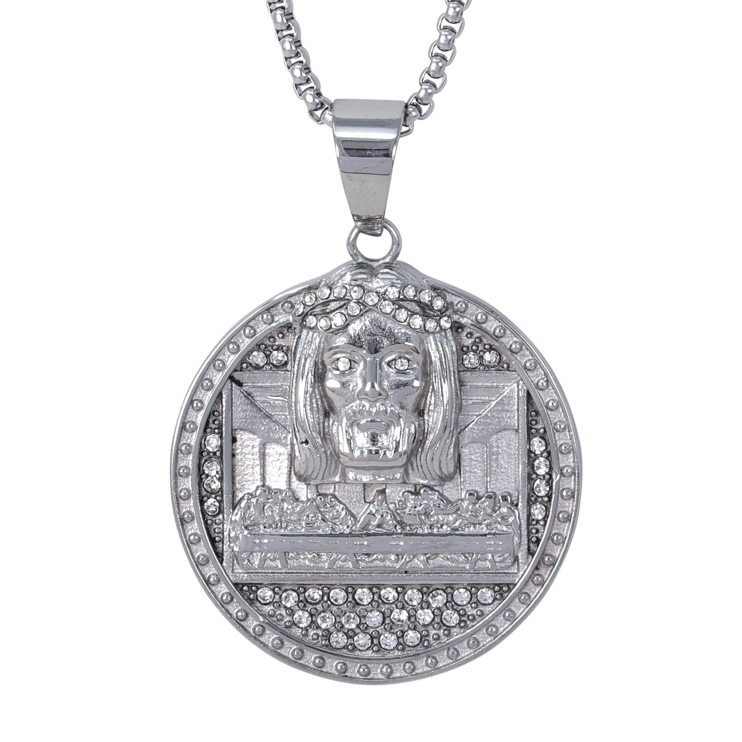 Large Jesus Necklace with 3mm Round Box Chain 24" - SCP-3151**