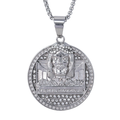Large Jesus Necklace with 3mm Round Box Chain 24" - SCP-3151**