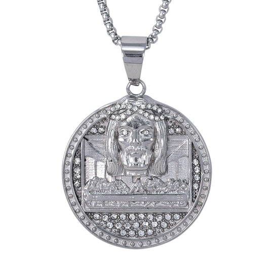 Large Jesus Necklace with 3mm Round Box Chain 24" - SCP-3151**