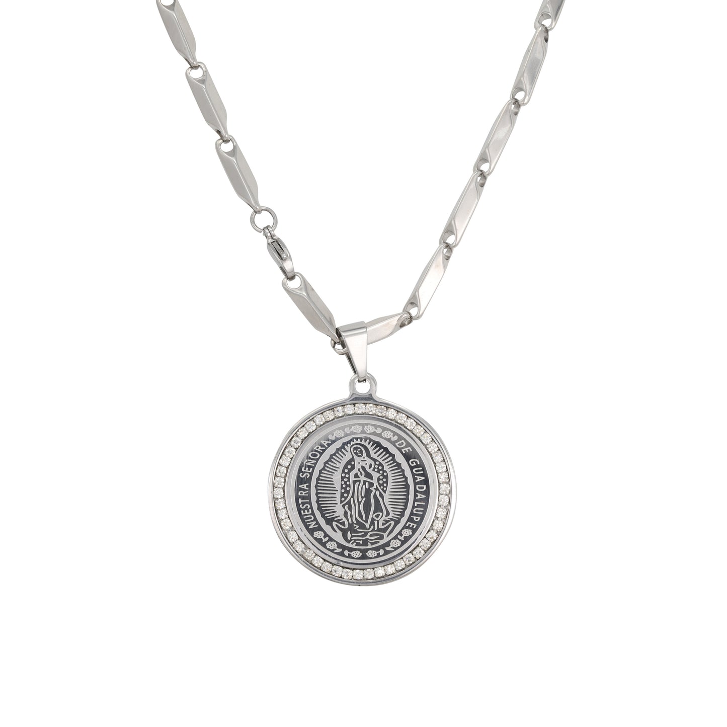 Large Guadalupe Necklace with 4mm Bullet Chain 24" - SCP-710**