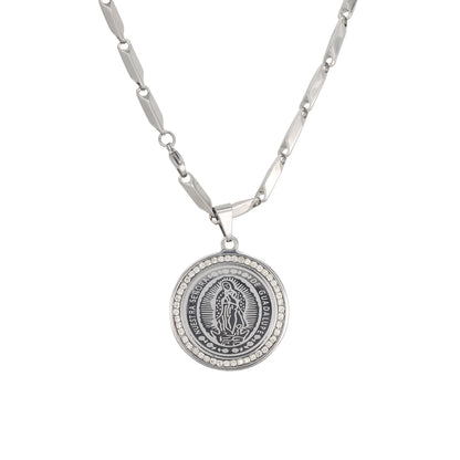 Large Guadalupe Necklace with 4mm Bullet Chain 24" - SCP-710**