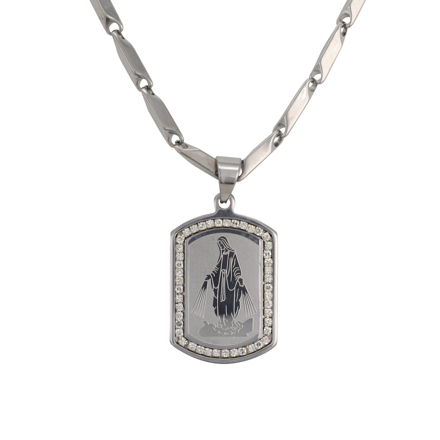 Large Guadalupe Necklace with 4mm Bullet Chain 24" - SCP-711**