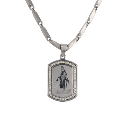 Large Guadalupe Necklace with 4mm Bullet Chain 24" - SCP-711**