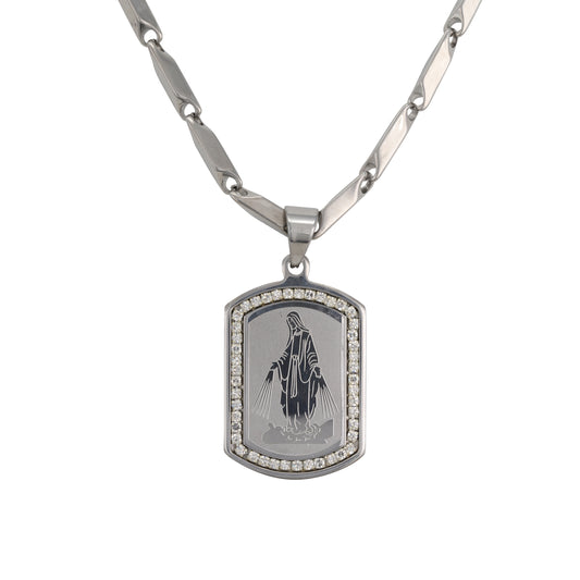 Large Guadalupe Necklace with 4mm Bullet Chain 24" - SCP-711**