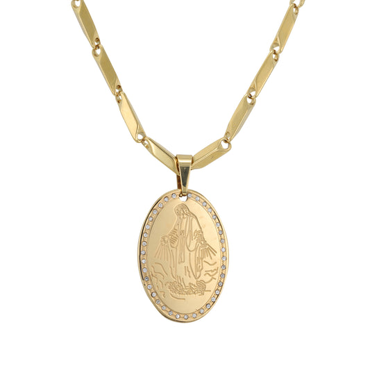 Large Guadalupe Necklace with 4mm Bullet Chain 24" - SCP-736**