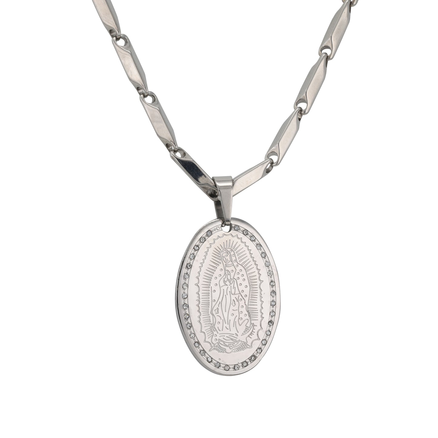 Large Guadalupe Necklace with 4mm Bullet Chain 24" - SCP-736**