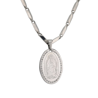 Large Guadalupe Necklace with 4mm Bullet Chain 24" - SCP-736**