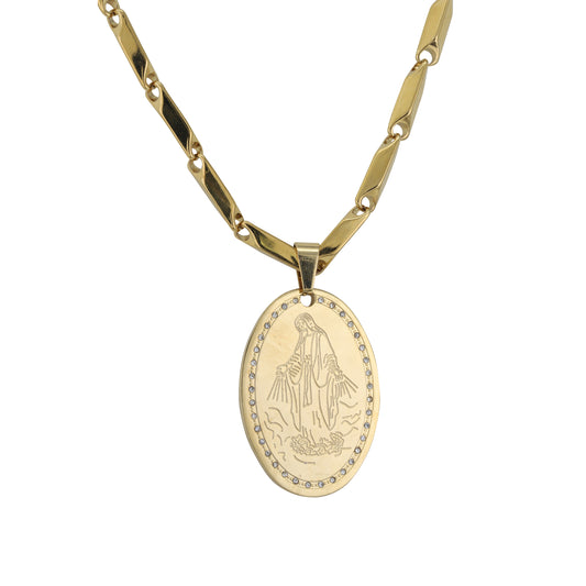 Large Guadalupe Necklace with 4mm Bullet Chain 24" - SCP-738**