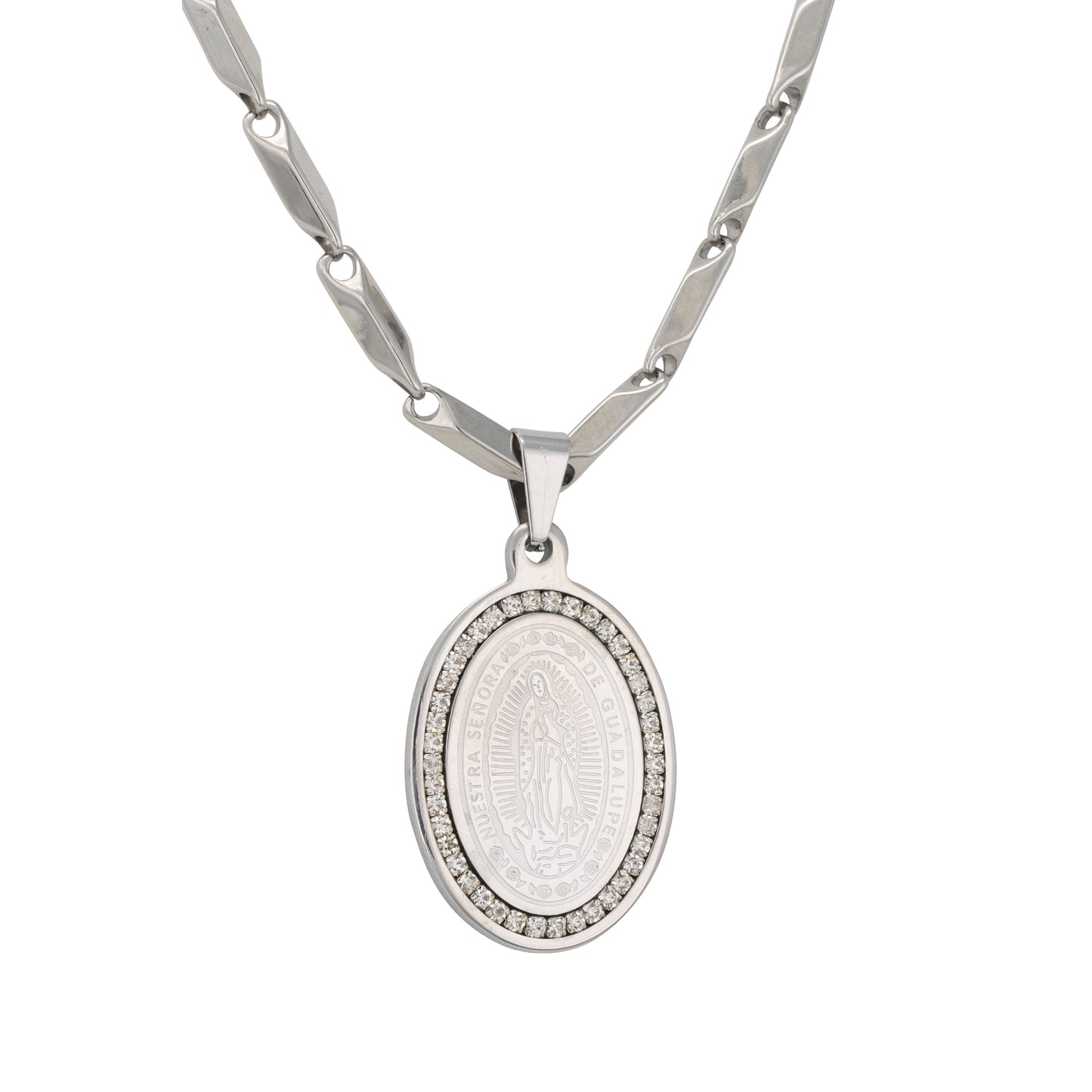 Large Guadalupe Necklace with 4mm Bullet Chain 24" - SCP-751**