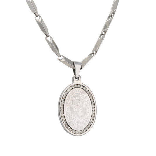 Large Guadalupe Necklace with 4mm Bullet Chain 24" - SCP-751**