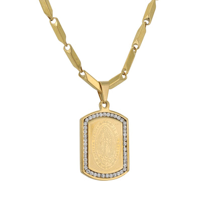 Large Guadalupe Necklace with 4mm Bullet Chain 24" - SCP-752**