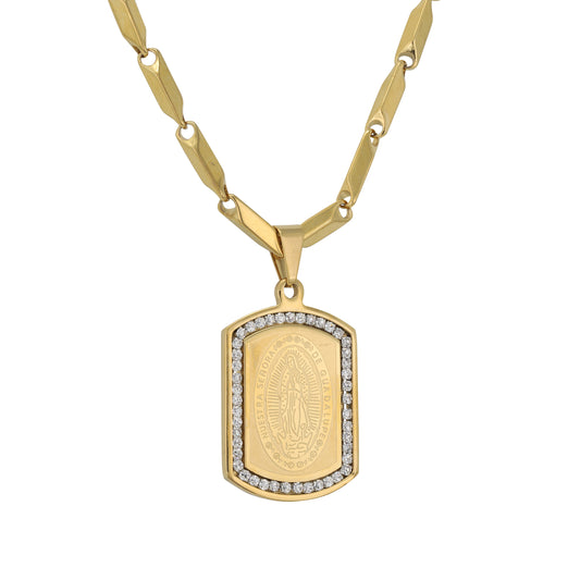 Large Guadalupe Necklace with 4mm Bullet Chain 24" - SCP-752**