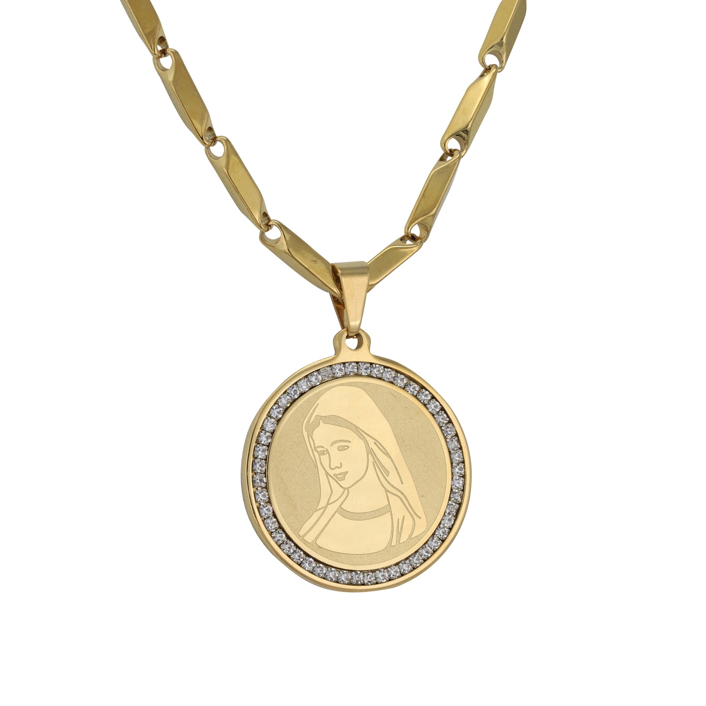 Large Guadalupe Necklace with 4mm Bullet Chain 24" - SCP-753**