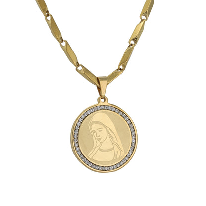 Large Guadalupe Necklace with 4mm Bullet Chain 24" - SCP-753**