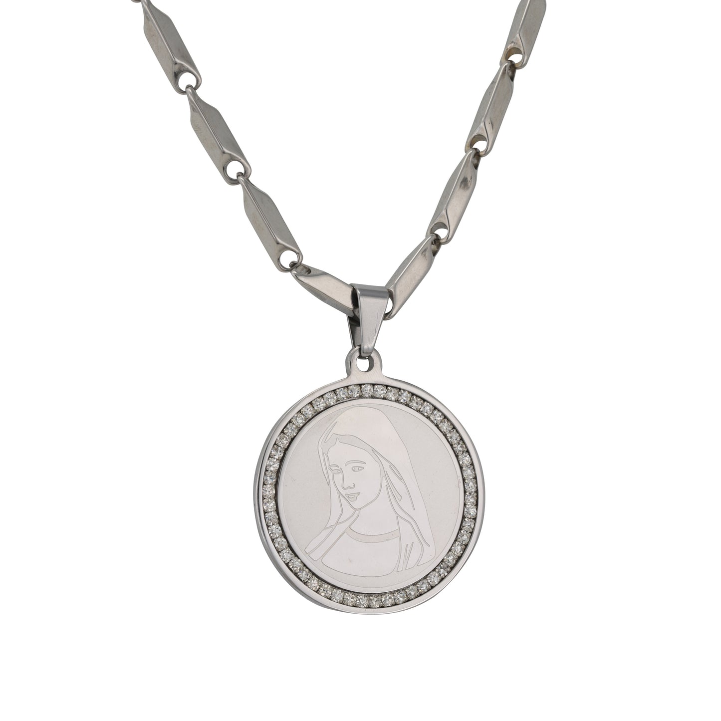 Large Guadalupe Necklace with 4mm Bullet Chain 24" - SCP-753**