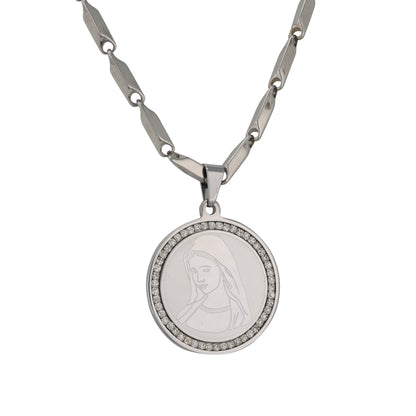 Large Guadalupe Necklace with 4mm Bullet Chain 24" - SCP-753**