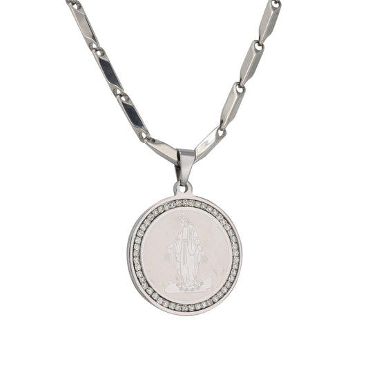 Large Guadalupe Necklace with 4mm Bullet Chain 24" - SCP-754**