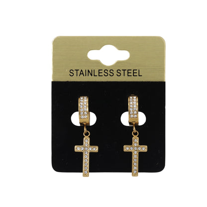 Iced Dangling Cross Earring - SE-701