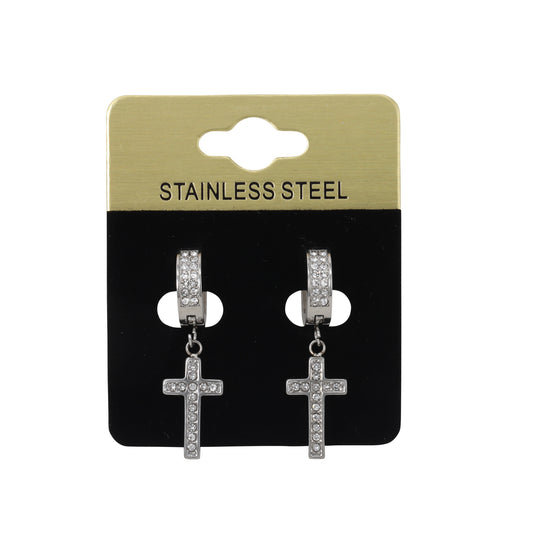 Iced Dangling Cross Earring - SE-701