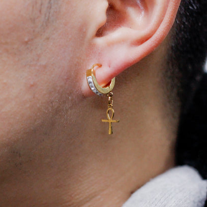 Iced Dangling Ankh Cross Earring - SE-73