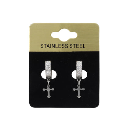 Cross CZ Hoop Earring - SE-81