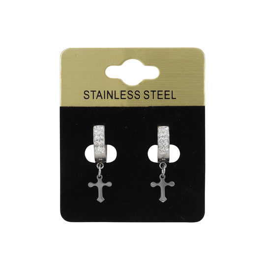 Cross CZ Hoop Earring - SE-81