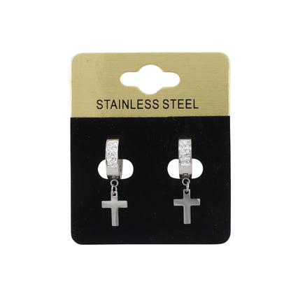 Cross CZ Hoop Earring - SE-82