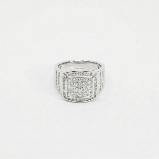 Iced 1.84CT Moissanite Rectangular Cluster Ring in Premium Sterling Silver