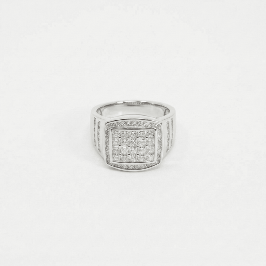 Iced 1.84CT Moissanite Rectangular Cluster Ring in Premium Sterling Silver