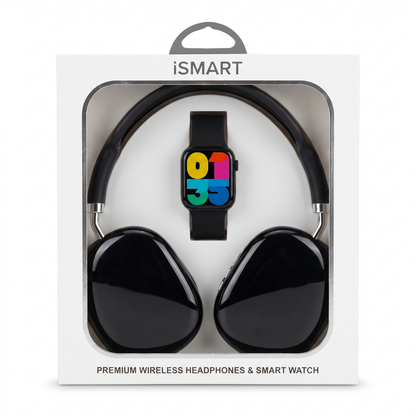Smart Watch & Wireless Headphones Gift Set SMHP-101 — Black/Black
