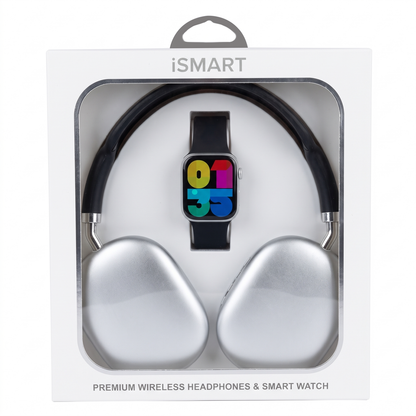 Smart Watch & Wireless Headphones Gift Set SMHP-101 — Black/Silver