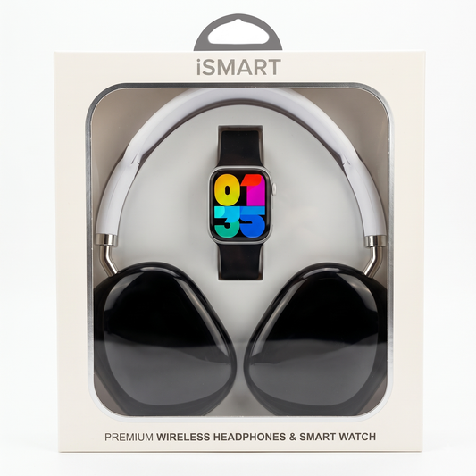 Smart Watch & Wireless Headphones Gift Set SMHP-101 — White/Black
