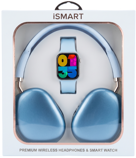 Smart Watch & Wireless Headphones Gift Set SMHP-201 — White/Blue