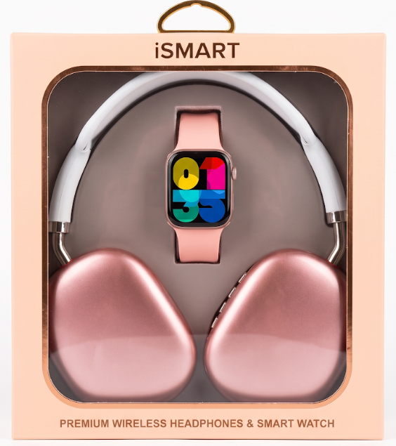 Smart Watch & Wireless Headphones Gift Set SMHP-201 — White/Blush