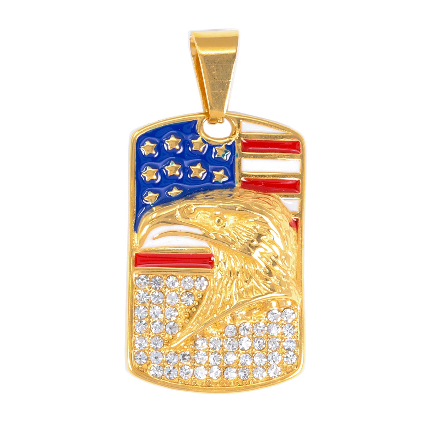 Iced Out American Flag Dog Tag Pendant - SP-4280**