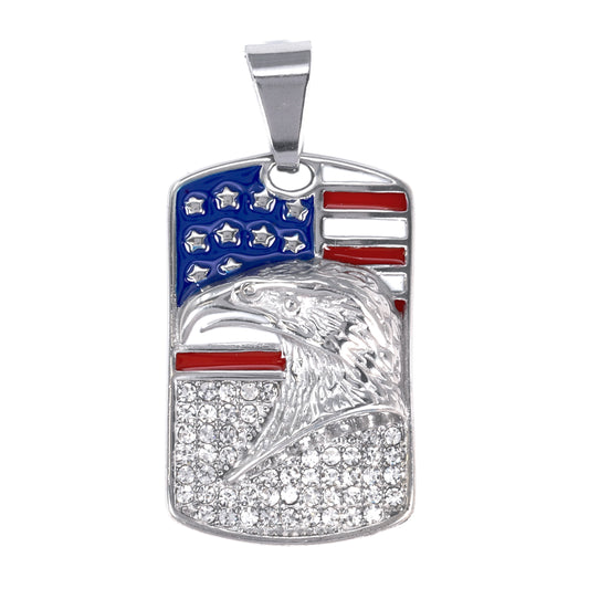 Iced Out American Flag Dog Tag Pendant - SP-4280**
