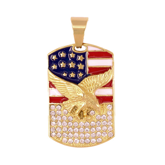 Iced Out American Flag Dog Tag Pendant - SP-4370**