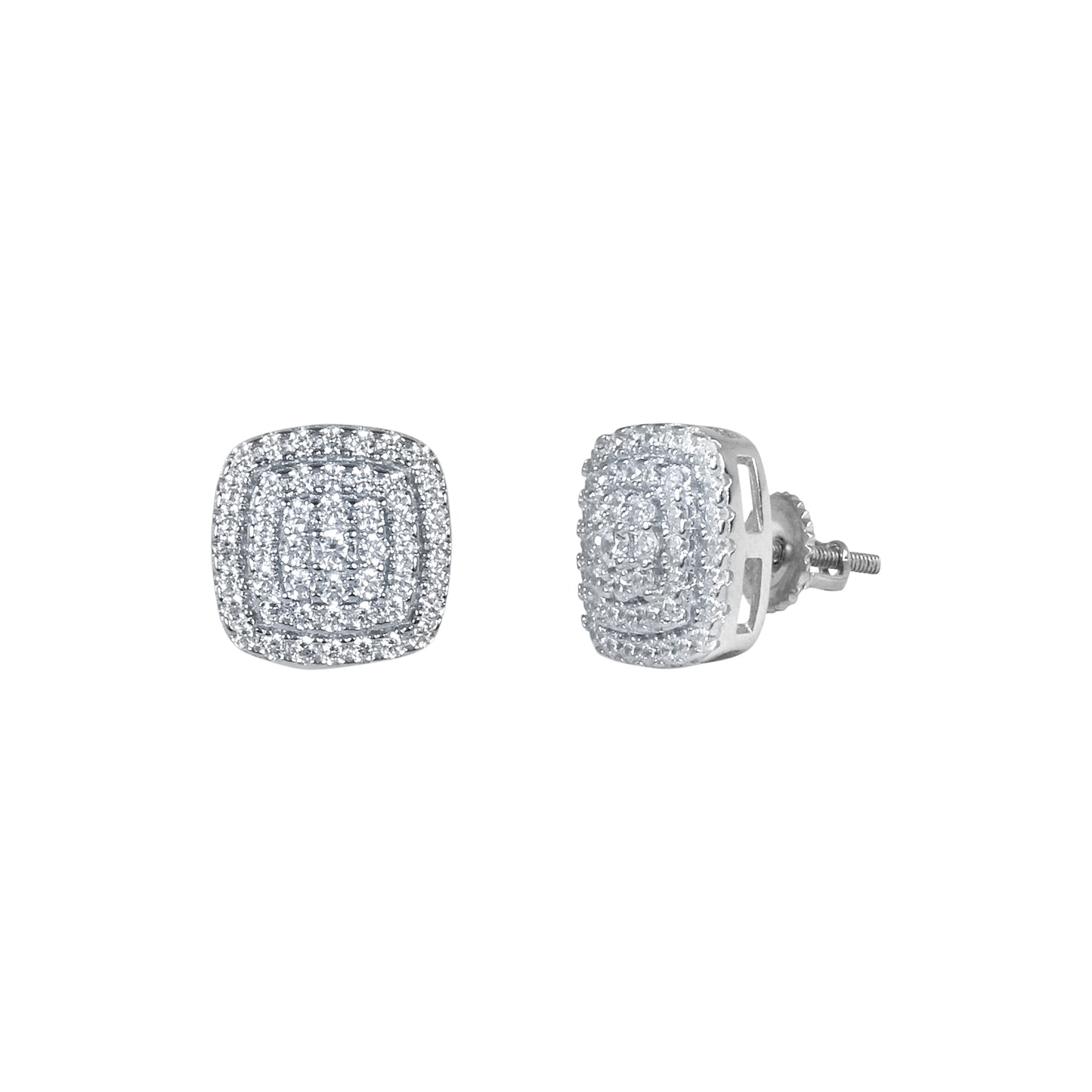 10mm Square Cluster Cubic Zirconia Earrings - SSE-2002