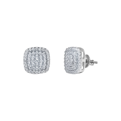 10mm Square Cluster Cubic Zirconia Earrings - SSE-2002