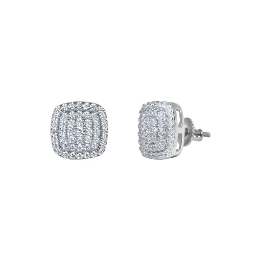 10mm Square Cluster Cubic Zirconia Earrings - SSE-2002