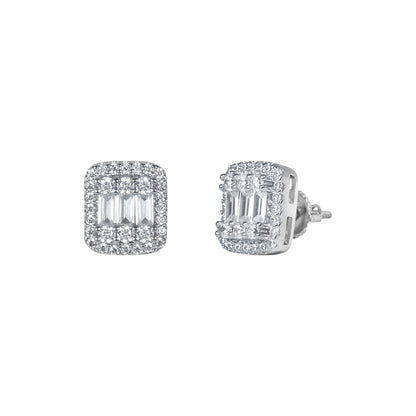 9mm Square Cluster Cubic Zirconia Earrings - SSE-2003