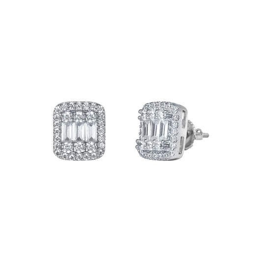 9mm Square Cluster Cubic Zirconia Earrings - SSE-2003