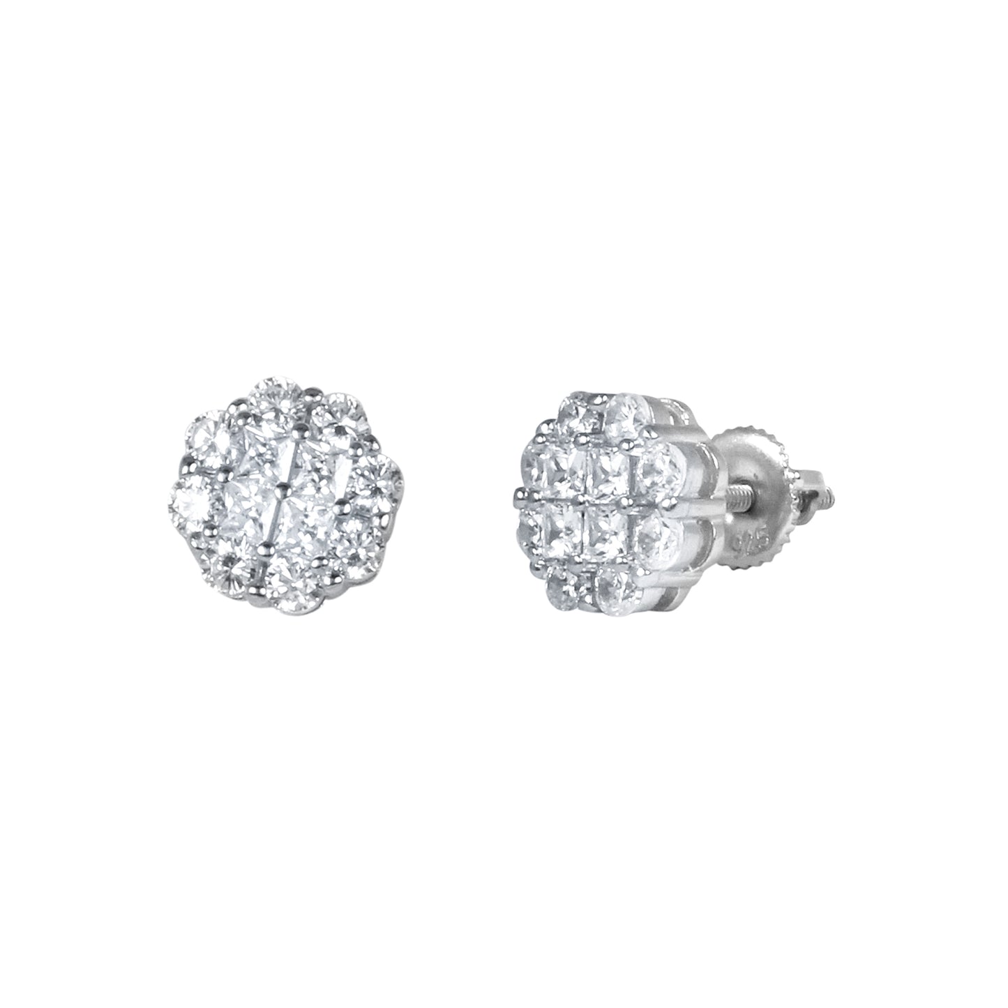 10mm Round Cluster Cubic Zirconia Earrings - SSE-2005